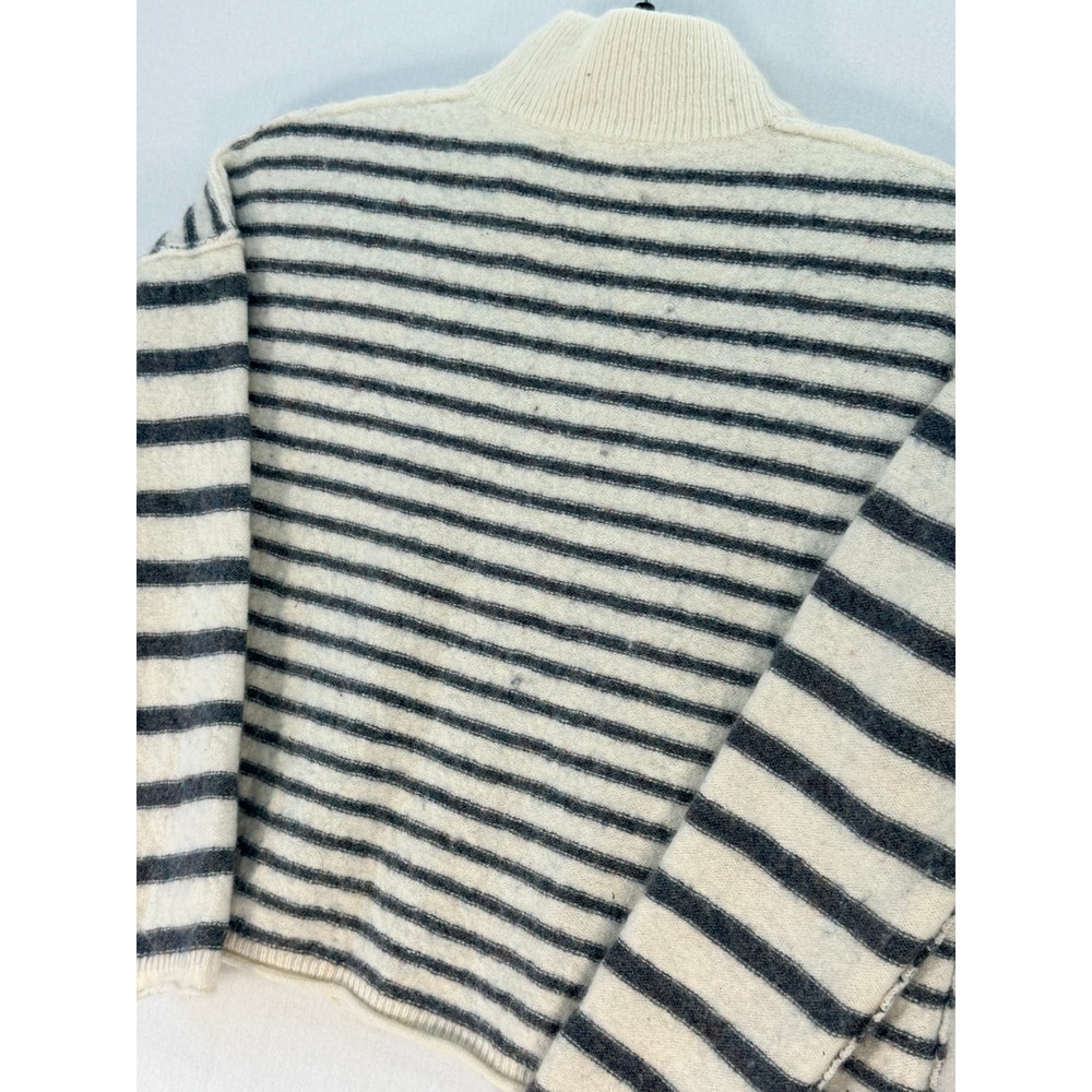 Madewell Striped Mockneck Merino Wool Blend Sweater Cream Charcoal Grey Womens M - Picture 9 of 12